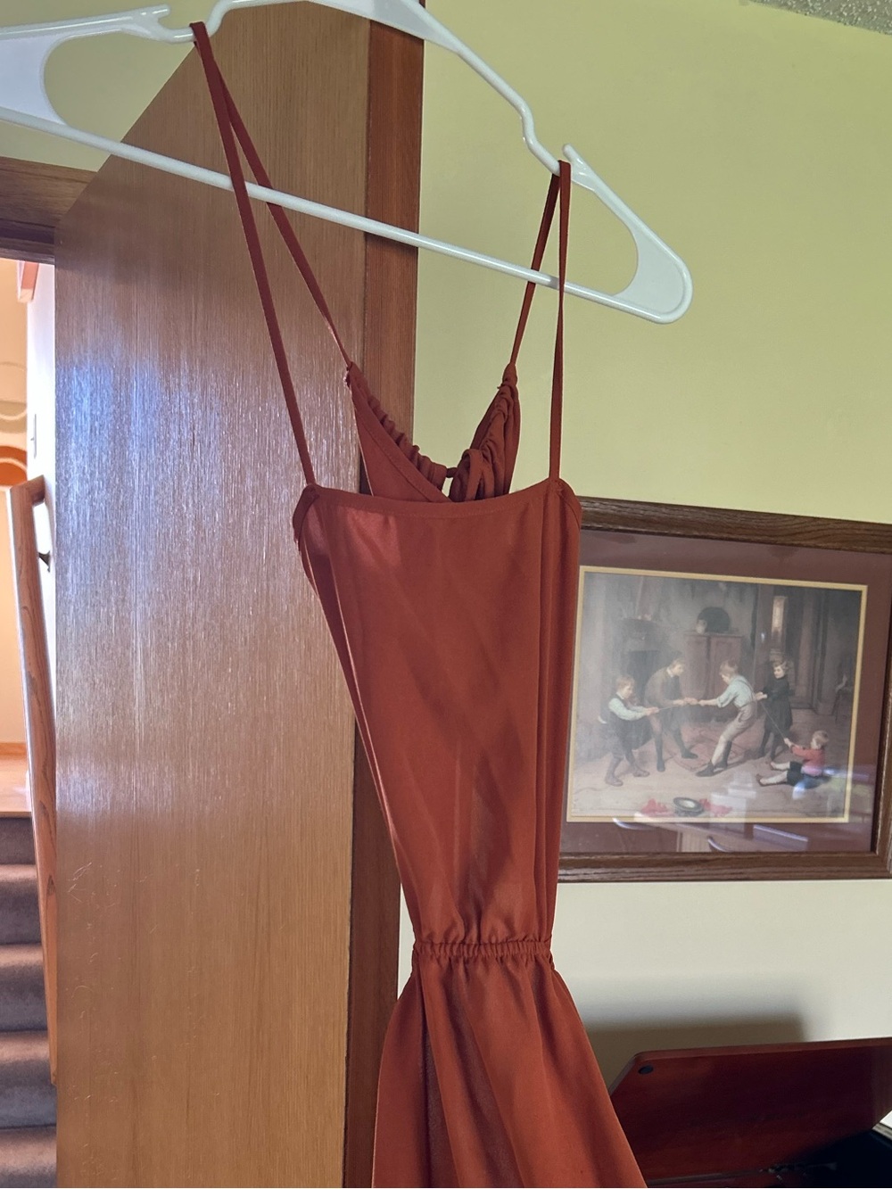 Rust Red Spaghetti Strap Midi Dress